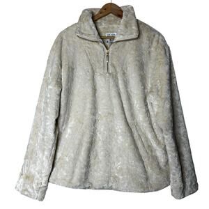 Escada Sport Pullover Teddy Sweater Size‎ XL Textured Faux Fur 1/4 Zip Lined